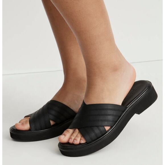 Madewell Alina Platform Sandal Black Leather Slip On Retro Sandals Women Sz 8 - Picture 1 of 15